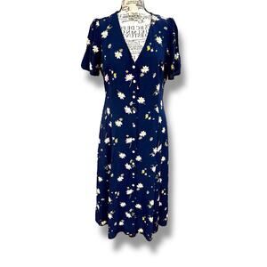 NWT Gap Size 14 Navy Floral Button-Front V-Neck Midi Dress Cottage
